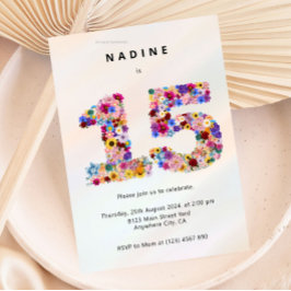 Modern 15th Birthday Floral Invitation Einladung