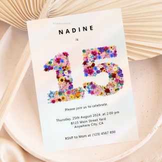 Modern 15th Birthday Floral Invitation Einladung