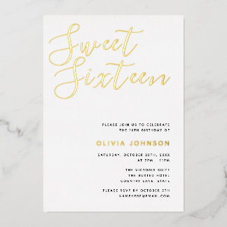 Modern 16 . Geburtstag Gold Foil Geburtstagsparty Folieneinladung