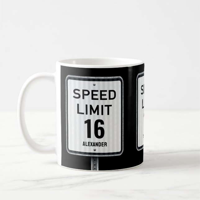 Modern 16th Birthday Speed Sign Kaffeetasse (Links)