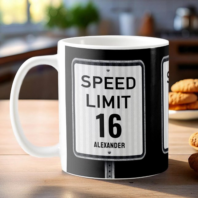Modern 16th Birthday Speed Sign Kaffeetasse (Von Creator hochgeladen)