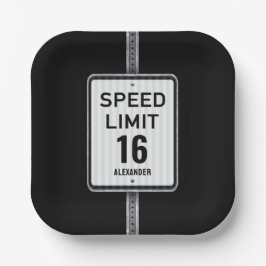 Modern 16th Birthday Speed Sign Pappteller