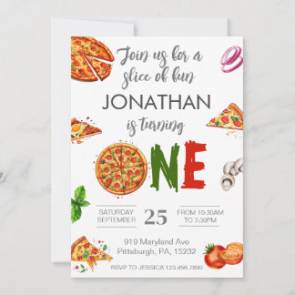 Modern 1. Geburtstag Pizza Erster Geburtstag Einladung