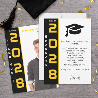 Modern 1 Photo Gold Black Graduation Dankeskarte