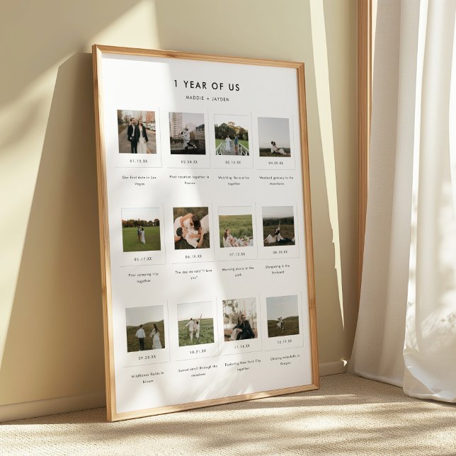 Modern 1st Anniversary 12 Photo Custom Couple Poster (Von Creator hochgeladen)