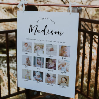 Modern 1st Birthday Baby Milestone Sign w/ Photos Poster