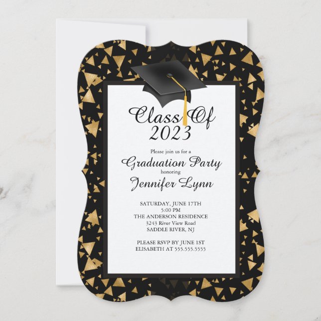 Modern 2015 Gold Black Graduation Party Einladung (Vorderseite)