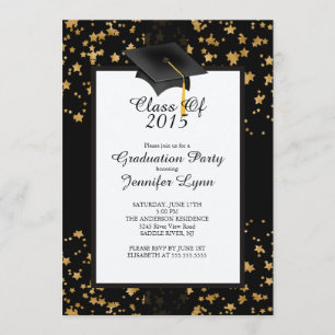Modern 2015 Gold Black Graduation Party Einladung