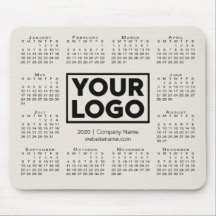 Modern 2020 Calendar Business Company Logo Beige Mousepad