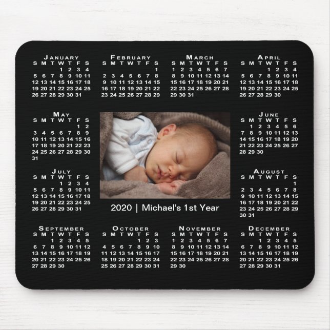 Modern 2020 Kalender Ihr Foto und Name auf Black Mousepad (Vorne)