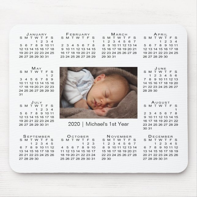 Modern 2020 Kalender Ihr Foto und Name auf Weiß Mousepad (Vorne)