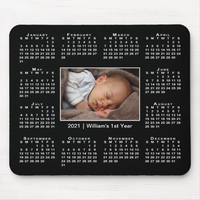 Modern 2021 Kalender Ihr Foto und Name auf Black Mousepad (Vorne)