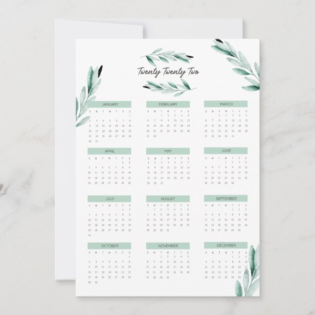 Modern 2022 Full Year Calendar Minimalistisch Card (Vorderseite)