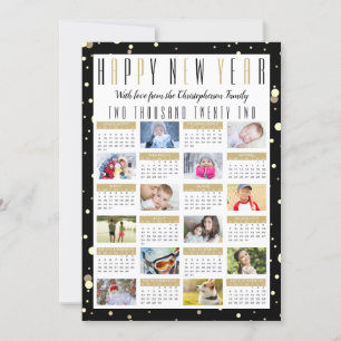 Modern 2022 Kalender Schwarz Gold 12 Foto Collage Feiertagskarte