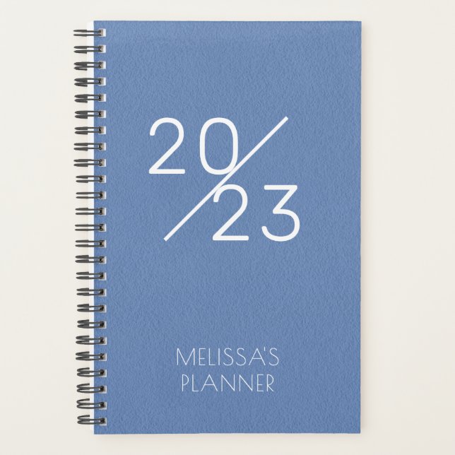 Modern 2023 Elegant Blue Personalisiert Name Planer (Vorderseite)