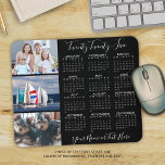 Modern 2023 Kalender 3 Foto Personalisiert Mousepad<br><div class="desc">Erstellen Sie Ihr eigenes personalisiertes, benutzerdefiniertes Foto- und Kalendermauspad mit einem 2023-Jahres-auf-einen-Blick-Kalender, 3 Fotos, einem Namen oder Monogramm oder einem anderen benutzerdefinierten Text in einer vorgeschlagenen modernen handgeschriebenen Schrifttyp-Schrift in bearbeitbarem Weiß auf einer bearbeitbaren schwarzen Hintergrundfarbe. HILFE: Für Hilfe bei Designänderungen oder Personalisierungen, Farbänderungen, Größenanpassungen oder der Übertragung des Designs...</div>