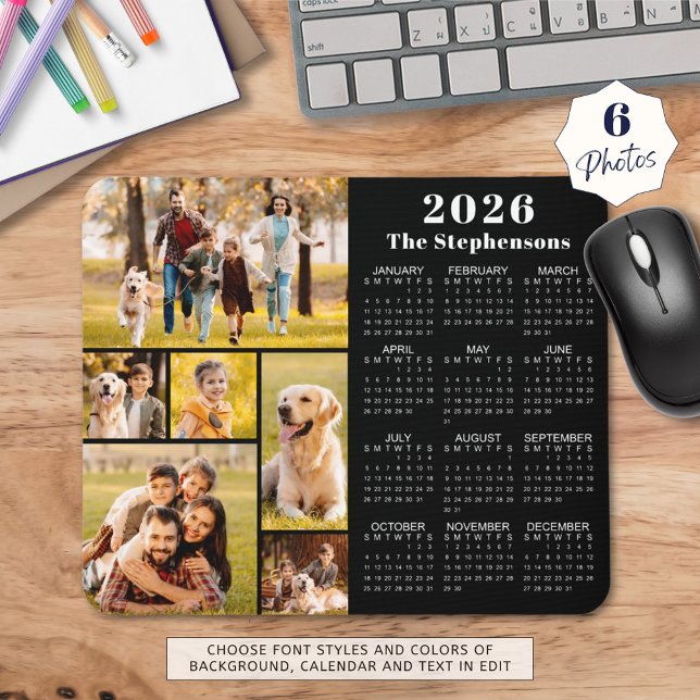 Modern 2023 Kalender 6 Foto Collage Personalisiert Mousepad (Von Creator hochgeladen)
