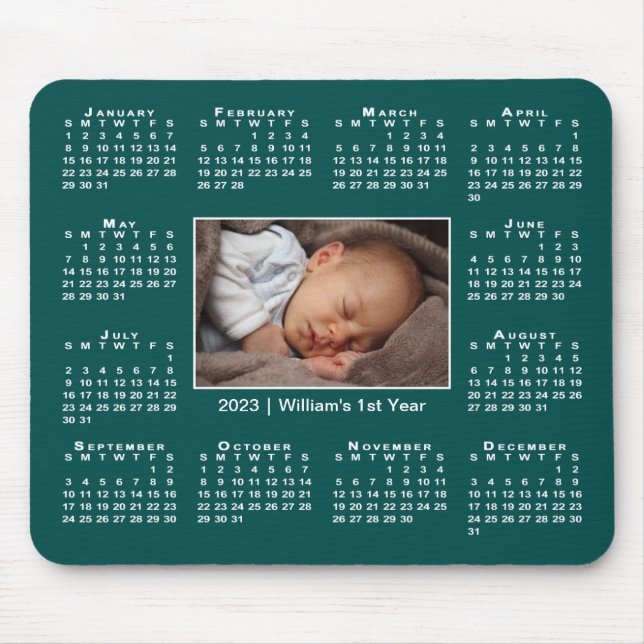 Modern 2023 Kalender Ihr Foto Name auf Aquamarin Mousepad (Vorne)