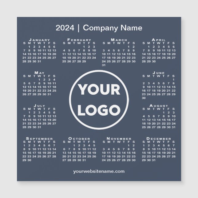 Modern 2024 Calendar Company Logo Navy Blue Magnet (Vorderseite)