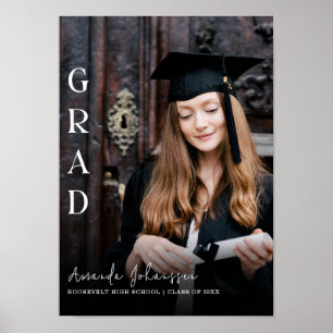 Modern 2024 Grad White Script Overlay Keepake Poster