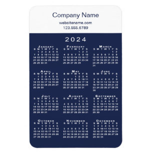 Modern 2024 Kalender Company Name Info Navy White Magnet