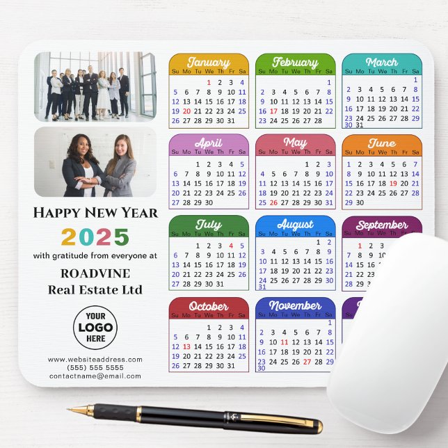 Modern 2025 Calendar Business Foto Logo farbig Mousepad (Von Creator hochgeladen)
