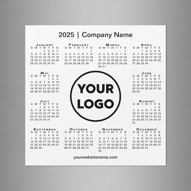 Modern 2025 Calendar Company Logo auf White Magnet (Modern 2025 Calendar Company Logo on White Magnet in situ)