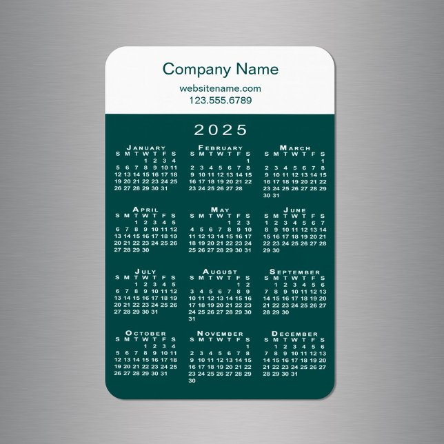 Modern 2025 Calendar Company Name Aquamarin White Magnet (Modern 2025 Calendar Company Name Teal White Magnet in situ)