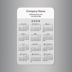 Modern 2025 Calendar Company Name Info Gray White Magnet