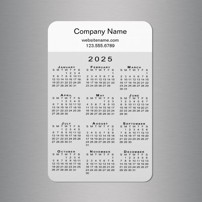 Modern 2025 Calendar Company Name Info Gray White Magnet (Modern 2025 Calendar Company Name Info Grey White Magnet in situ)