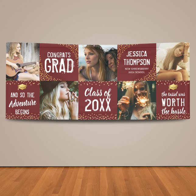 Modern 2025 Graduate Burgundy & Gold Foto Banner (Von Creator hochgeladen)