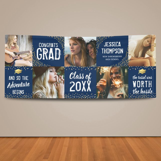 Modern 2025 Graduate Navy & Gold Foto Banner (Von Creator hochgeladen)