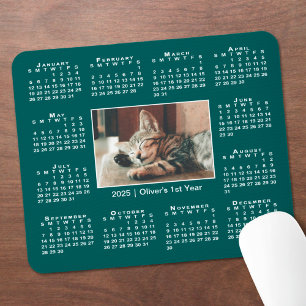 Modern 2025 Kalender Ihr Foto Name auf Aquamarin Mousepad