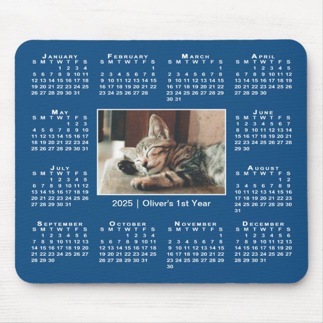 Modern 2025 Kalender Ihr Foto Name auf blau Mousepad (Vorne)
