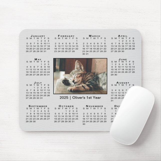 Modern 2025 Kalender Ihr Foto Name auf Grau Mousepad (Mit Mouse)