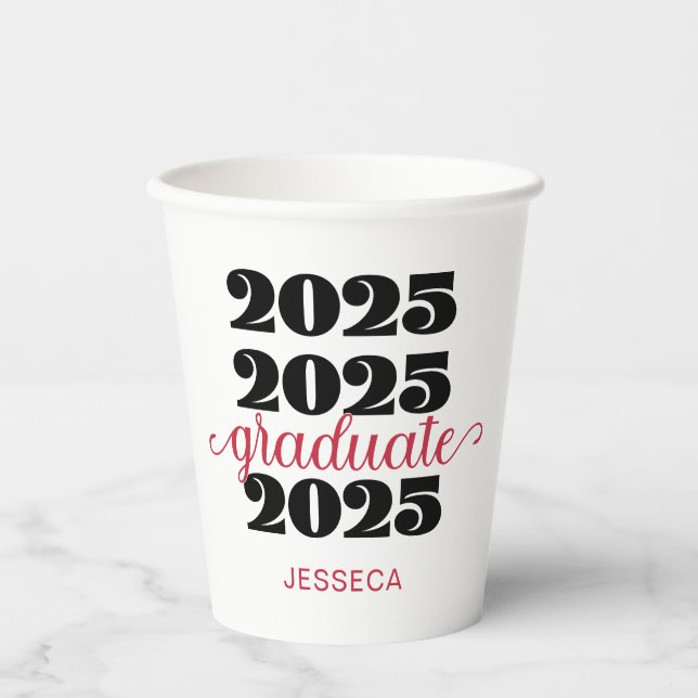 Modern 2025 Red Black Graduate Paper Cup Pappbecher (Vorderseite)