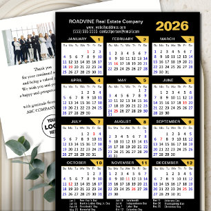 Modern 2026 Calendar Business Foto Gold Black Feiertagspostkarte