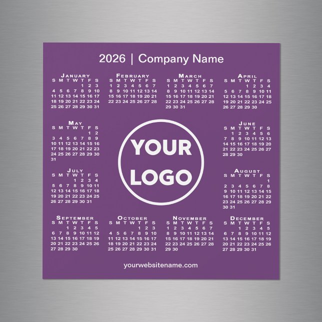 Modern 2026 Calendar Company Logo auf Lila Magnet (Modern 2026 Calendar Company Logo on Purple Magnet, in situ)