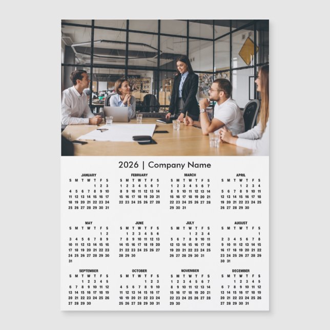 Modern 2026 Calendar Company Name Photo Magnet (Vorderseite)