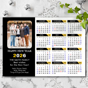 Modern 2026 Calendar Foto Black Gold Magnetic Magnetkarte