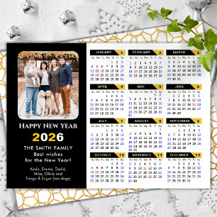 Modern 2026 Calendar Foto Black Gold Minimalistisc Feiertagskarte