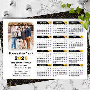 Modern 2026 Calendar Foto Black Gold Minimalistisc Feiertagskarte