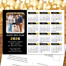 Modern 2026 Calendar Foto Black Gold Minimalistisc Feiertagspostkarte
