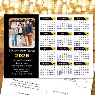 Modern 2026 Calendar Foto Black Gold Minimalistisc Feiertagspostkarte