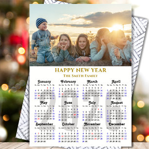 Modern 2026 Calendar Foto Gold Script Minimalistis Feiertagskarte