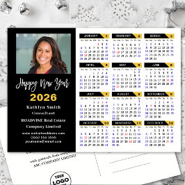 Modern 2026 Calendar Gold Black Business Foto Feiertagspostkarte