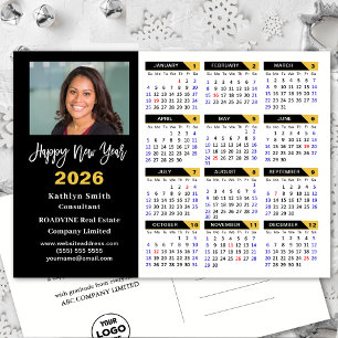 Modern 2026 Calendar Gold Black Business Foto Feiertagspostkarte