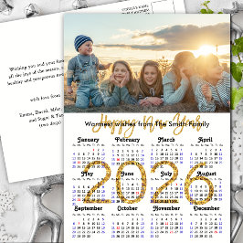 Modern 2026 Calendar Gold Script Foto Minimalistis Feiertagspostkarte