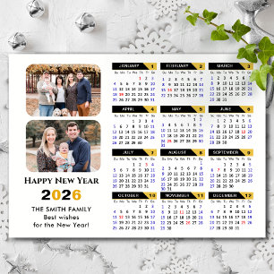 Modern 2026 Kalender 2 Foto Schwarzes Gold Magneti Magnetkarte