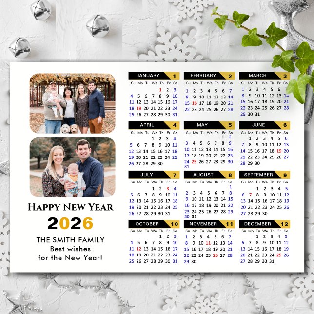 Modern 2026 Kalender 2 Foto Schwarzes Gold Magneti Magnetkarte (Von Creator hochgeladen)